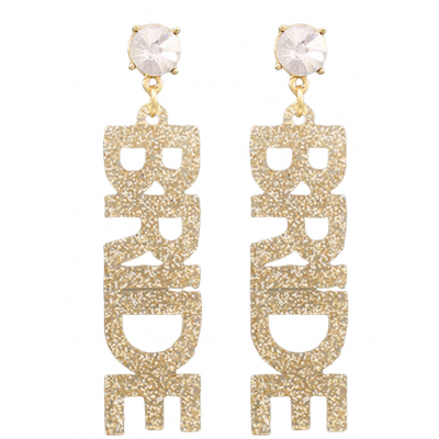 Bride Earrings - Acrylic Diamante Studs BRIDE Glitter Dark Gold